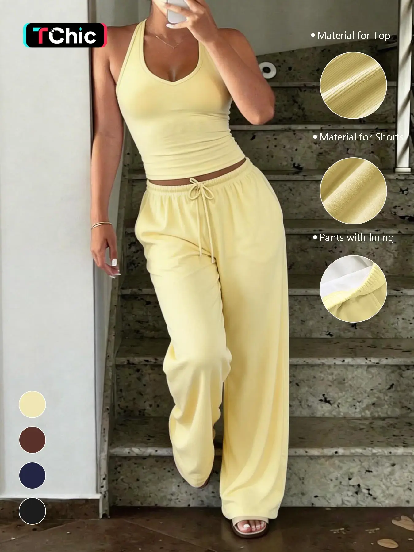 Casual Tank Top and Loose Wide-Leg Pants Set, Sport Casual Outfit, High Stretch Fitness Yoga Wear, Comfortable and Stylish Two-Piece Set for Women, Sleeveless Matching Set, Athleisure Wear Set