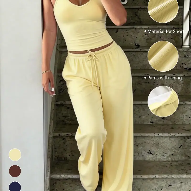 Casual Tank Top and Loose Wide-Leg Pants Set, Sport Casual Outfit, High Stretch Fitness Yoga Wear, Comfortable and Stylish Two-Piece Set for Women, Sleeveless Matching Set, Athleisure Wear Set, Athleisure Summer Clothes