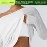 Halara One Shoulder Long Sleeve Thumb Hole Curved Hem High Low Quick Dry Yoga Sports Top-Built-in Bra
