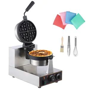 360 Rotating Electric Waffle Maker 1200W Non Stick Flip Waffle Iron Machine with Time and Temperature Control for Home Cafe 110V