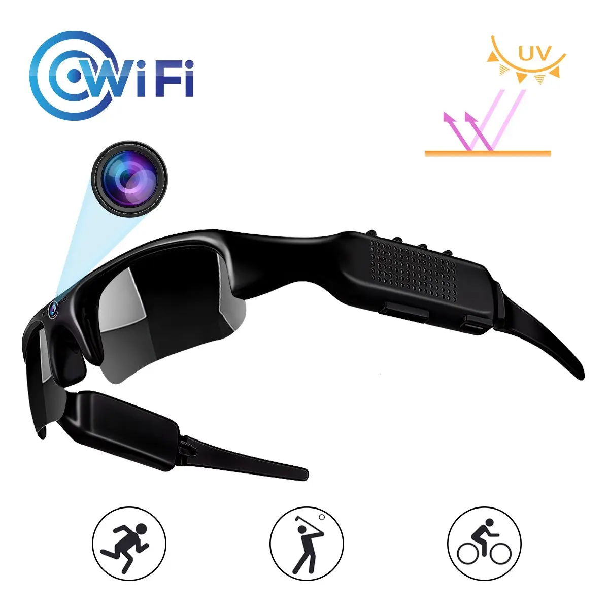 smart glasses with camera,1080p HD resolution,portable,camera glasses,cycling glasses,supports video recording,suitable for baseball,cycling,running,fishing,UV protection, Multifunctional smart glasses