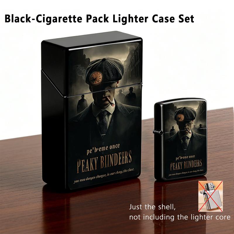 Vintage Peaky Blinders Tommy Shelby Cigarette Pack Case + Lighter Shell, Retro Birmingham Gang Print, Unique Gift for TV Series Fans