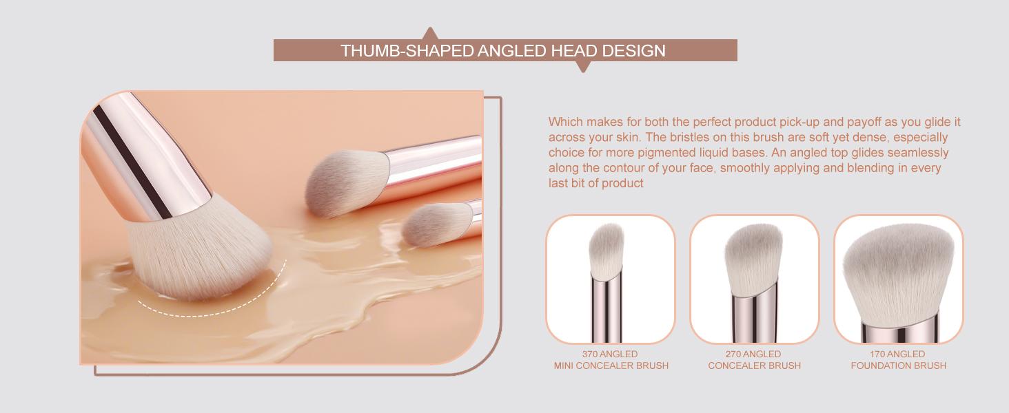 Angled Foundation Brush Concealer Brush, Premium Kabuki Makeup Brush for Liquid, Blending, Cream, Powder, Blush Buffing Stippling Face Makeup Tools White (White, B. 2Pcs (170W/270W)