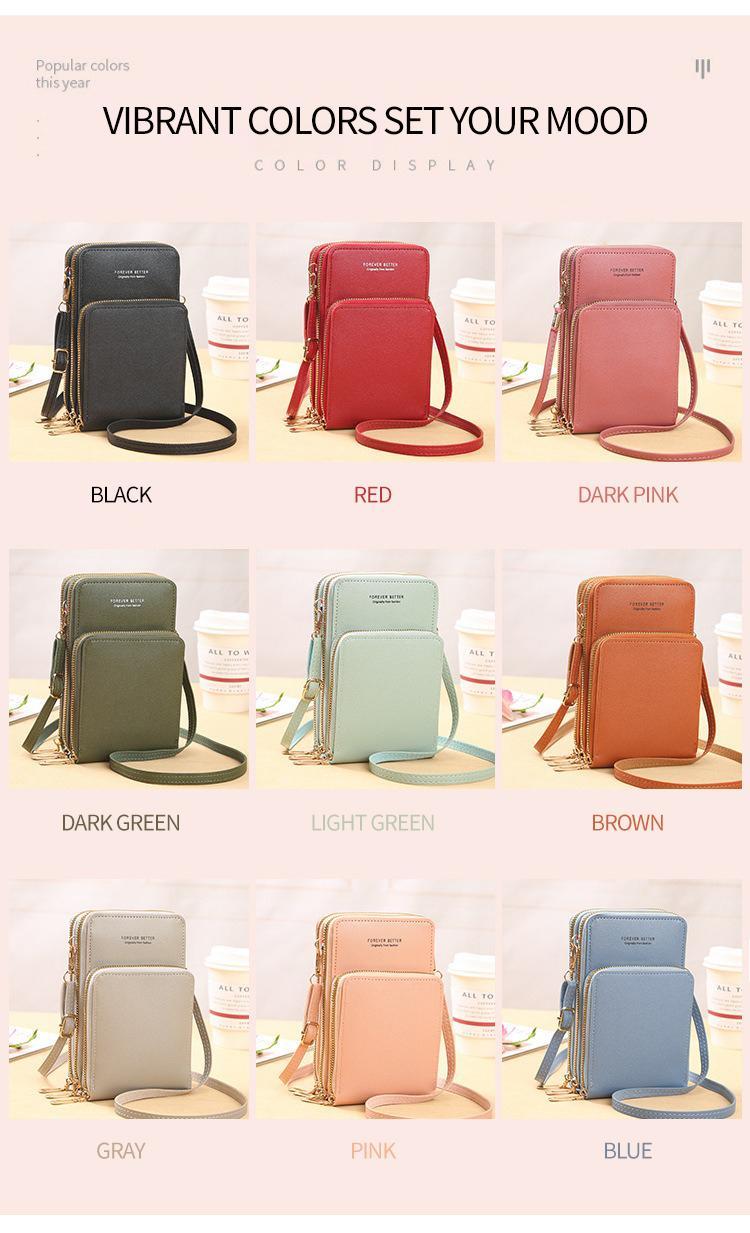 Women’s Solid Color Triple Compartment Wallet Crossbody Bag PU Leather Phone Pouch Touch Screen Window Multi Layer Pockets Shoulder Strap Everyday Travel Use