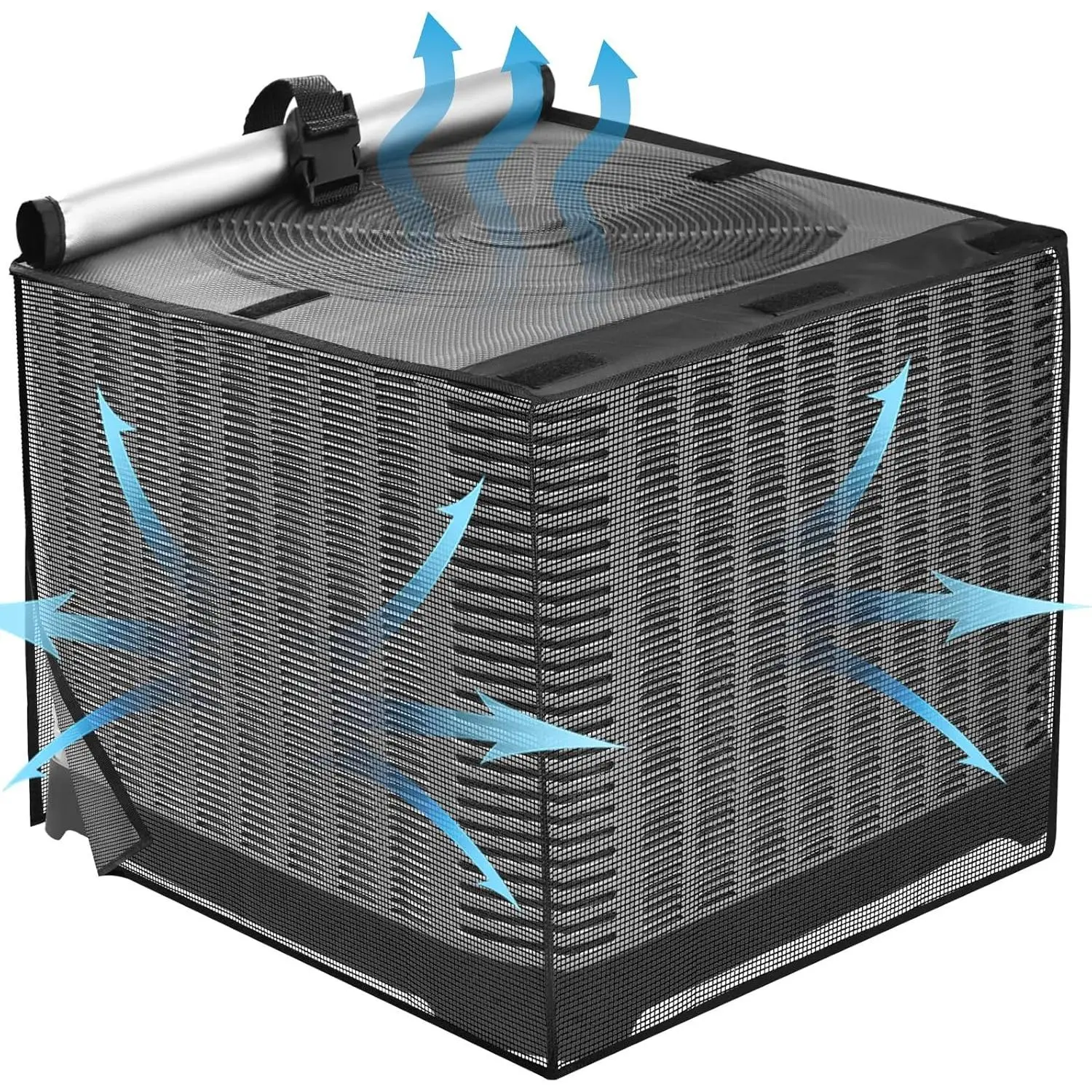 2 in 1 Air Conditioner Covers for Outside, Black |   Breathable full mesh ac covers for outside, waterproof top, all-season guard against cottonwood fluff & leaves, easy install