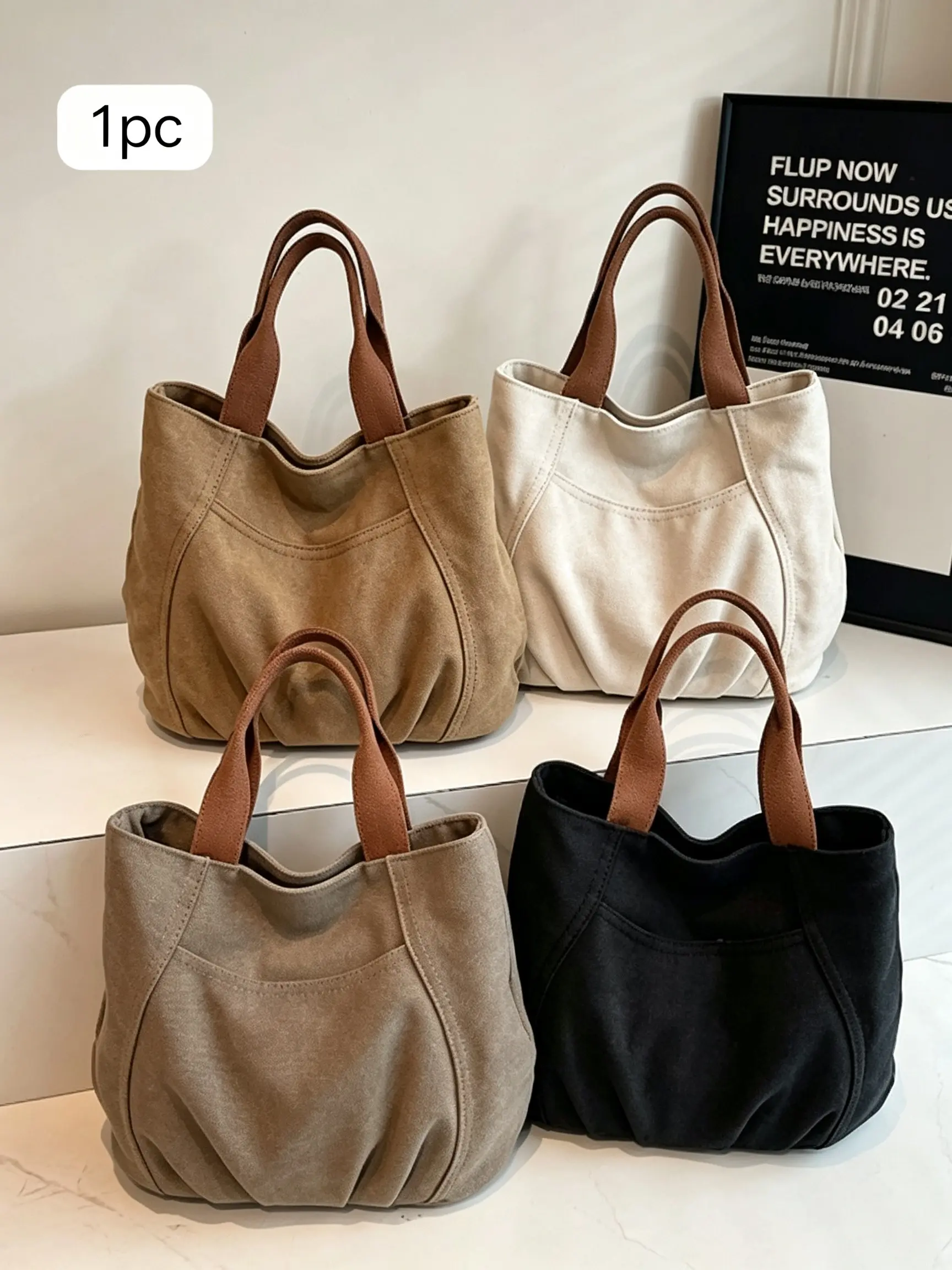 Vintage Canvas Mini Tote Bag, Soft Daily Handbag for Women, Casual Shoulder Purse, Neutral Color, All Seasons, Aesthetic Everyday Carry Bag