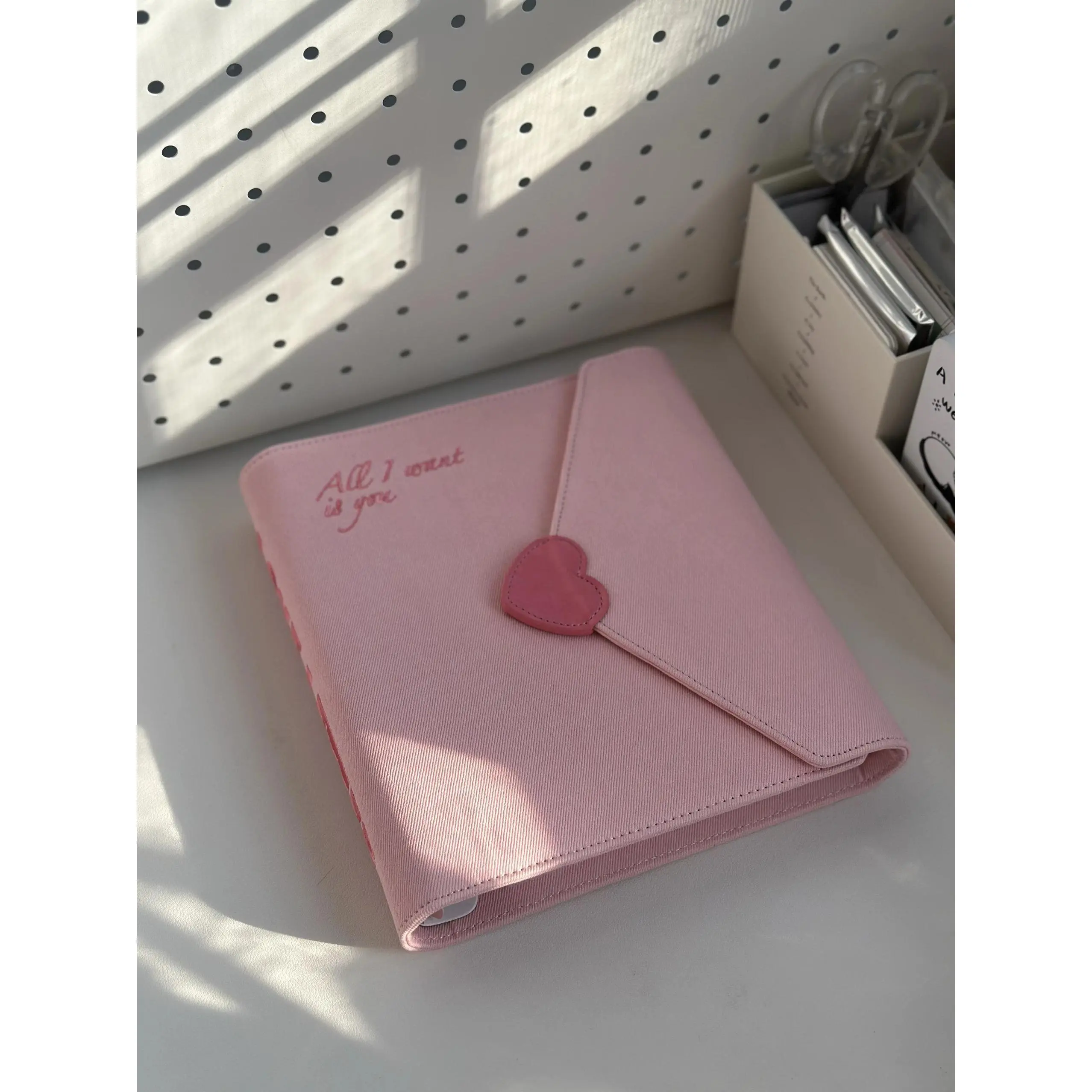 A5 Pink Denim Binder Love Pocket Album Idol Anime 3-inch Photo Collect Book Korean 포카 바인더