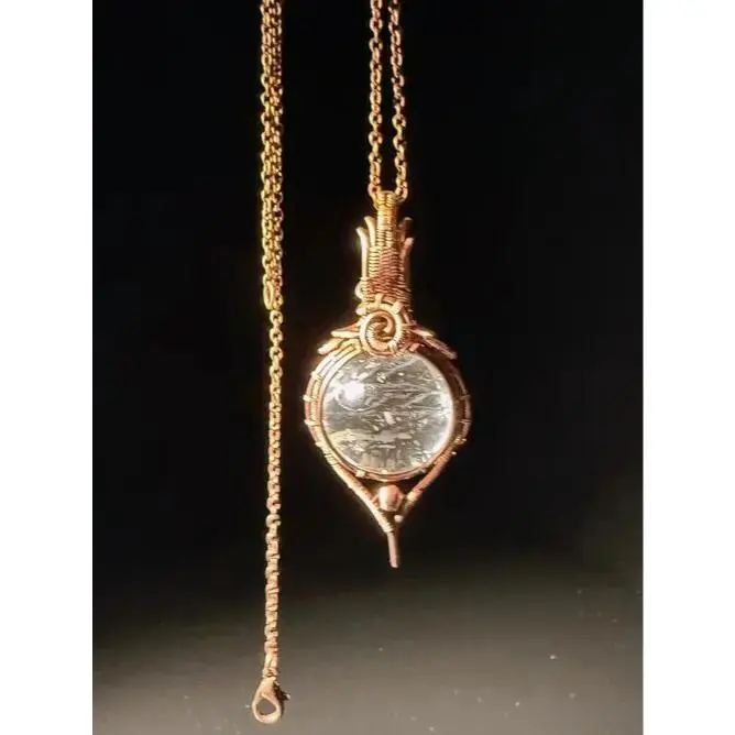 Handwoven Copper Wire Necklace with Crystal Ball, Boho Style Trendy Pendant for Women & Men, Adjustable Length Casual Jewelry, Exquisite Trendy Pendant, Adjustable Length Necklaces, Unisex, Meaningful Gifts, Pendant Necklace
