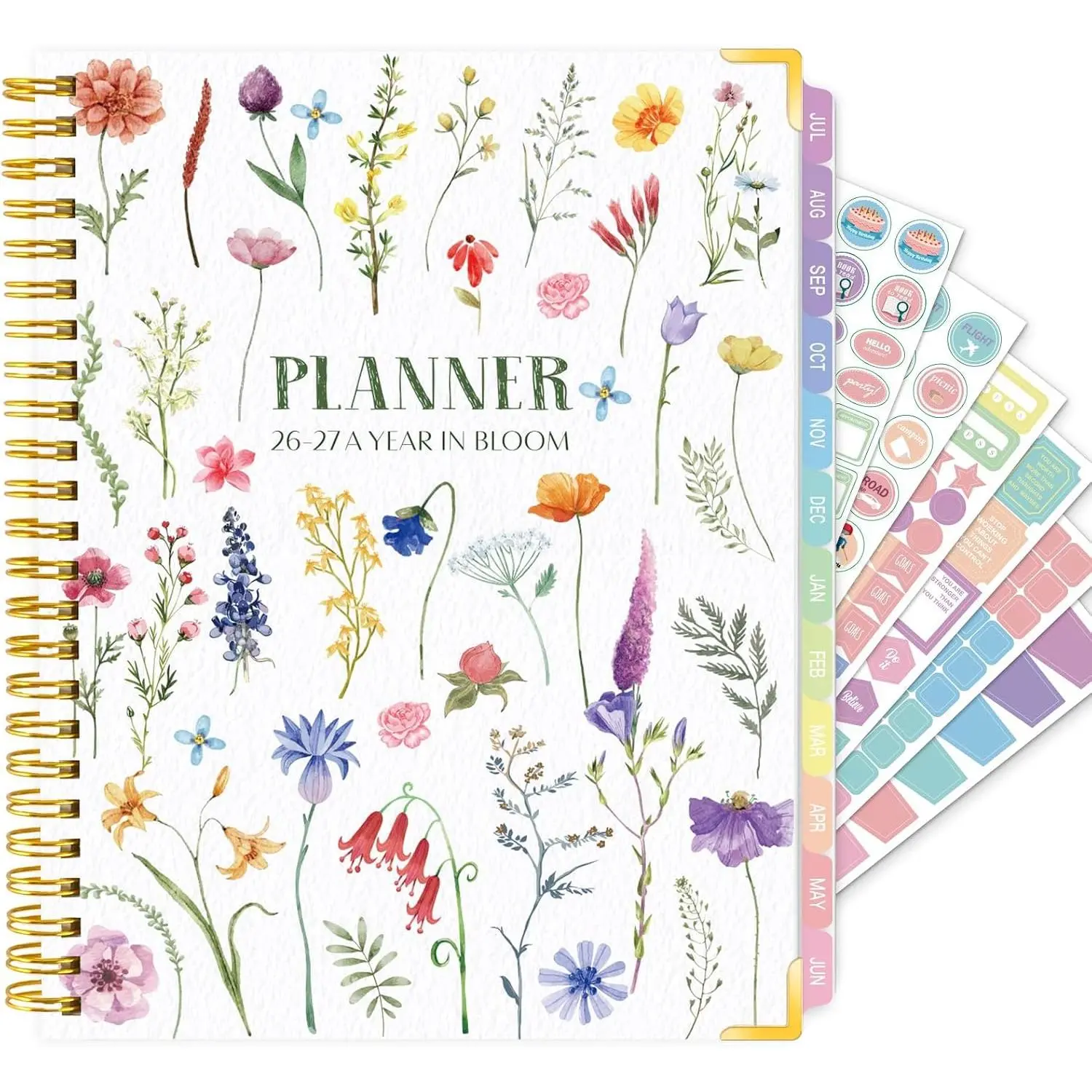 Planner 2026-2027, Weekly and Monthly Academic Planner, 8.4"x 6.1" | Jul 2026 - Jun 2027, Daily Agenda Planning Book with Pocket, Stickers & Tabs for Students & Office, A5 Size, Garden Flower