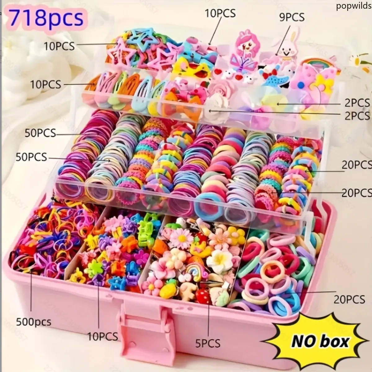 718/240Pcs Girls Hair Accessories Set Mixed Color Kids Hair Scrunchies Bow Hair Clips Multi-style Hair Ornament Kit Daily Hairstyle Decor Gift For Children