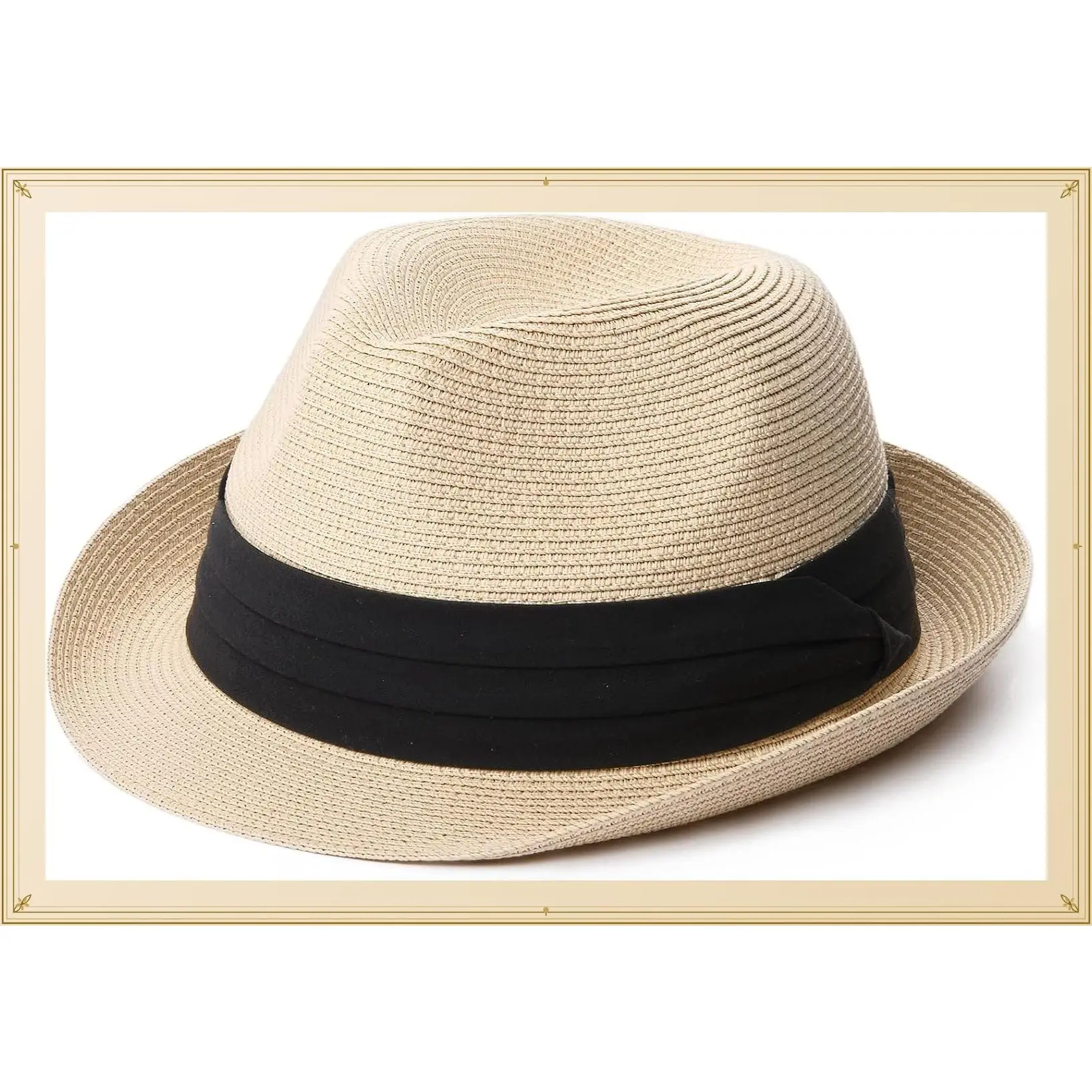 Foldable Roll Up Straw Fedora Sun Hat for Men Women Short Brim Trilby Panama Beach HatGift