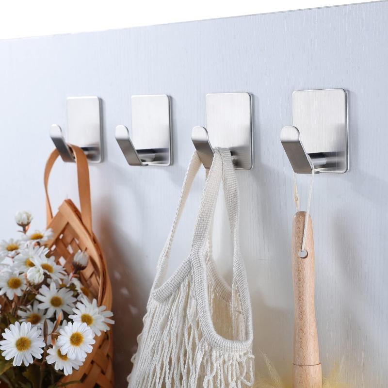 Wall Mounted Hook, Stainless Steel Wall Hook, Rustproof & Oil Proof Self-adhesive Hook for Kitchen & Bathroom, Modern Home Organizer