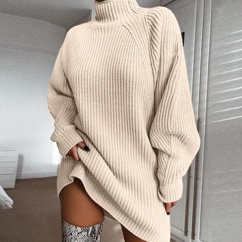BIGWIG Women's Mock Neck Sweater Dress Drop Shoulder Long Sleeve Knitted Pullovers Ribbed Dresses