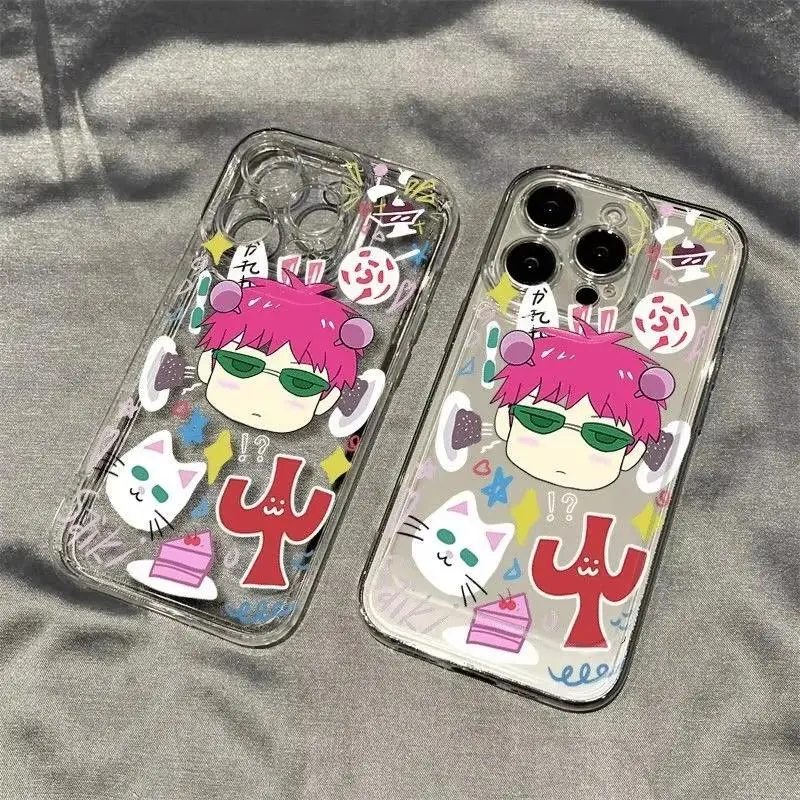 Anime Saiki Kusuo Cute Kitty Boy Phone Case For iPhone 17 Promax 17E 16 15 14 13 12 11 Pro Air Plus & Samsung Galaxy S26 Ultra S25 S24 S23 FE EDGE Plus Anti-Fall Transparent Soft TPU Shockproof Protective Cover Gift For Birthday Halloween Christmas