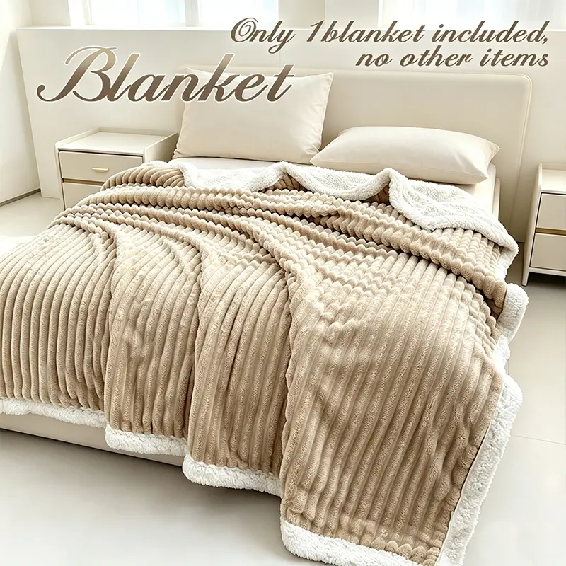 Vertical Channel Textured Plush Decor Blanket, Thick Warm Washable Fluffy Fabric, Universal Cozy Layer for All Indoor Rest Scenes and Home Soft Furnishing Decoration