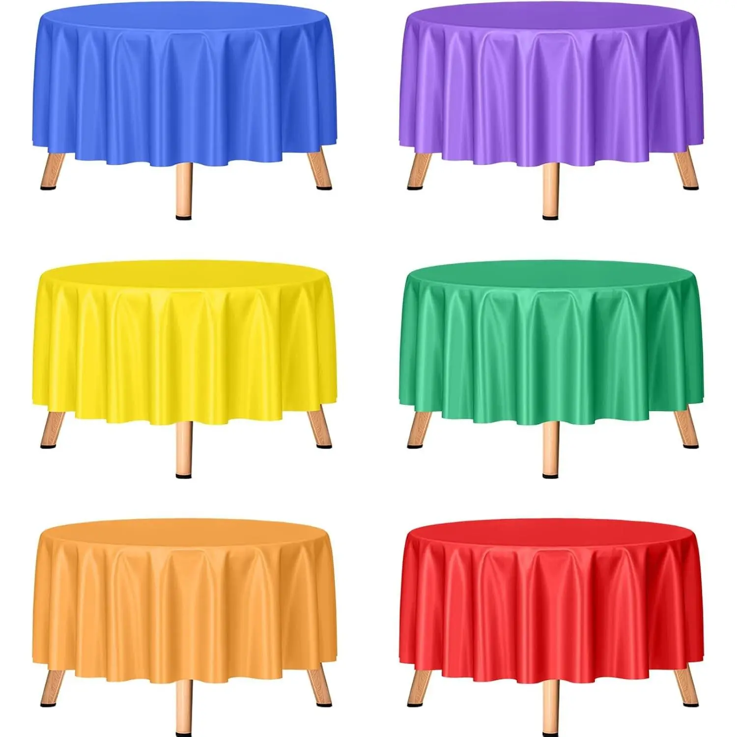 6Pcs Round Tablecloth Plastic Table Cloth Disposable Assorted Color Rainbow Colorful Neon Table Cover Candyland Decorations for Birthday Christmas Graduation Fiesta Party Picnic(84 Inch)