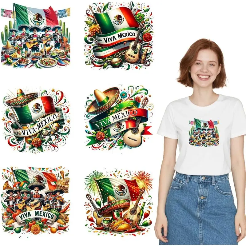 Iron on Transfer 6 Pcs Mexican Independence Day DTF Transfer | Vibrant Colors, Heat Sublimation, Quick Ironing, 3D Pattern Effect, Breathable and Skin Friendly, Fits Most fabrics