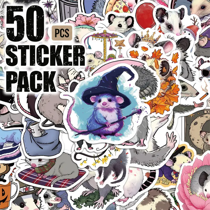 50pcs*5packs Opossum Aesthetic Vinyl Stickers Pack for Laptop Water Bottle Phone Case Skateboard Journal Scrapbook DIY Decoration