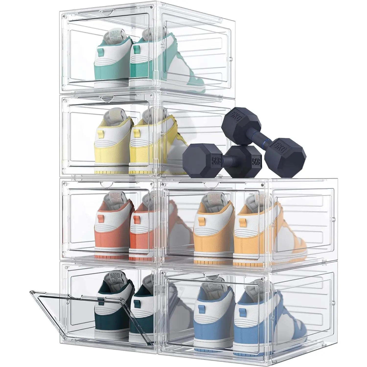 6 Pack Clear Hard Plastic Shoe Organizer Stackable Shoe Boxes with Lids for Size 13, Transparent