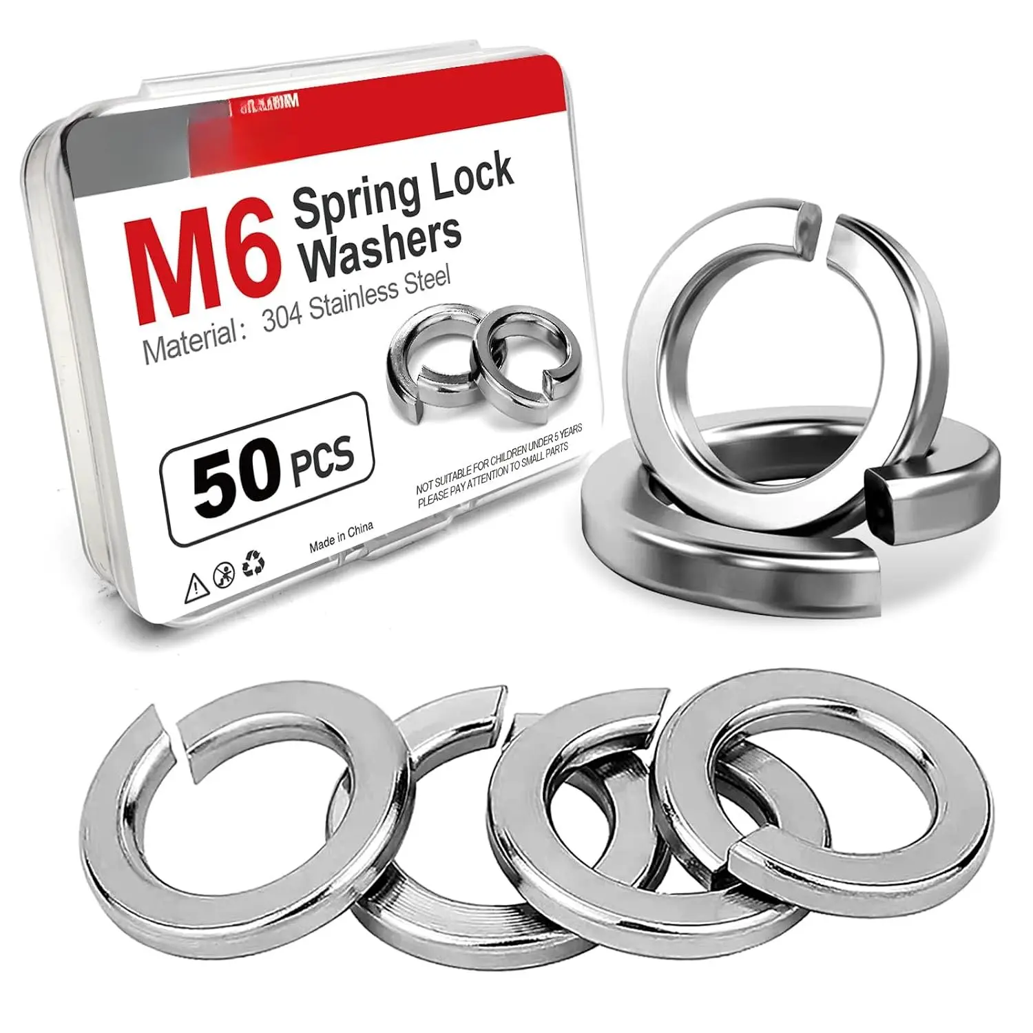Spring Lock Washers M6 Stainless Steel Split, Elastic Gaskets Lock washers for , Nuts & Screws,50PCS