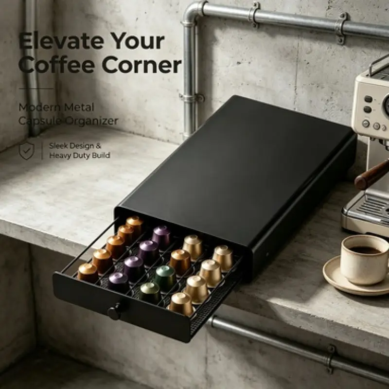 Sturdy Freestanding Coffee Capsule Drawer Organizer, Neat Grid Slot Layout, Ideal for Condo Kitchen Coffee Bar to Sort and Store Various Coffee Capsule Products