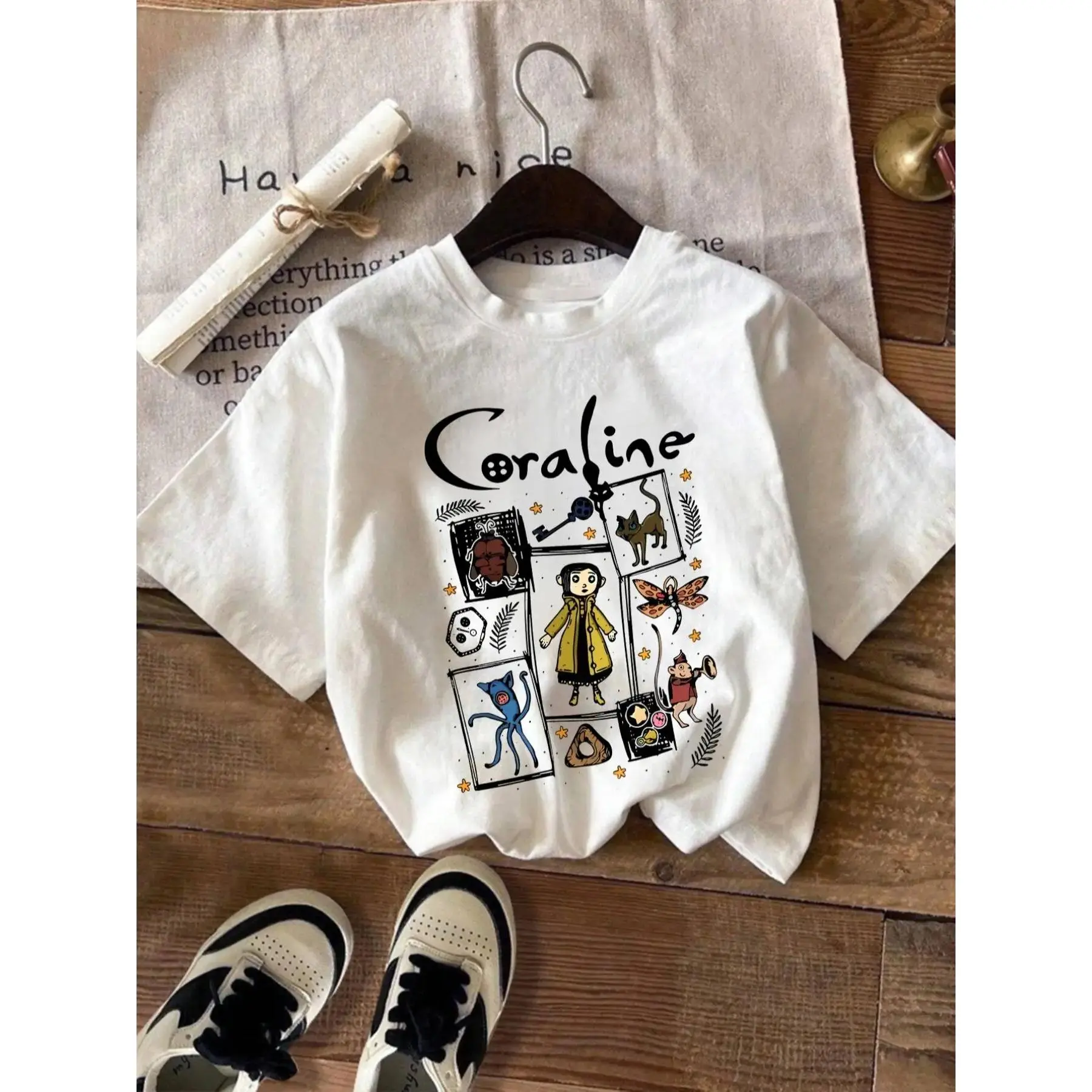 Women's Cartoon Letter Print Round Neck Tee Tops, Casual Tee Shirts, Fashion Casual Short Sleeve T-shirt for Daily Wear, Ladies Clothes for All Seasons