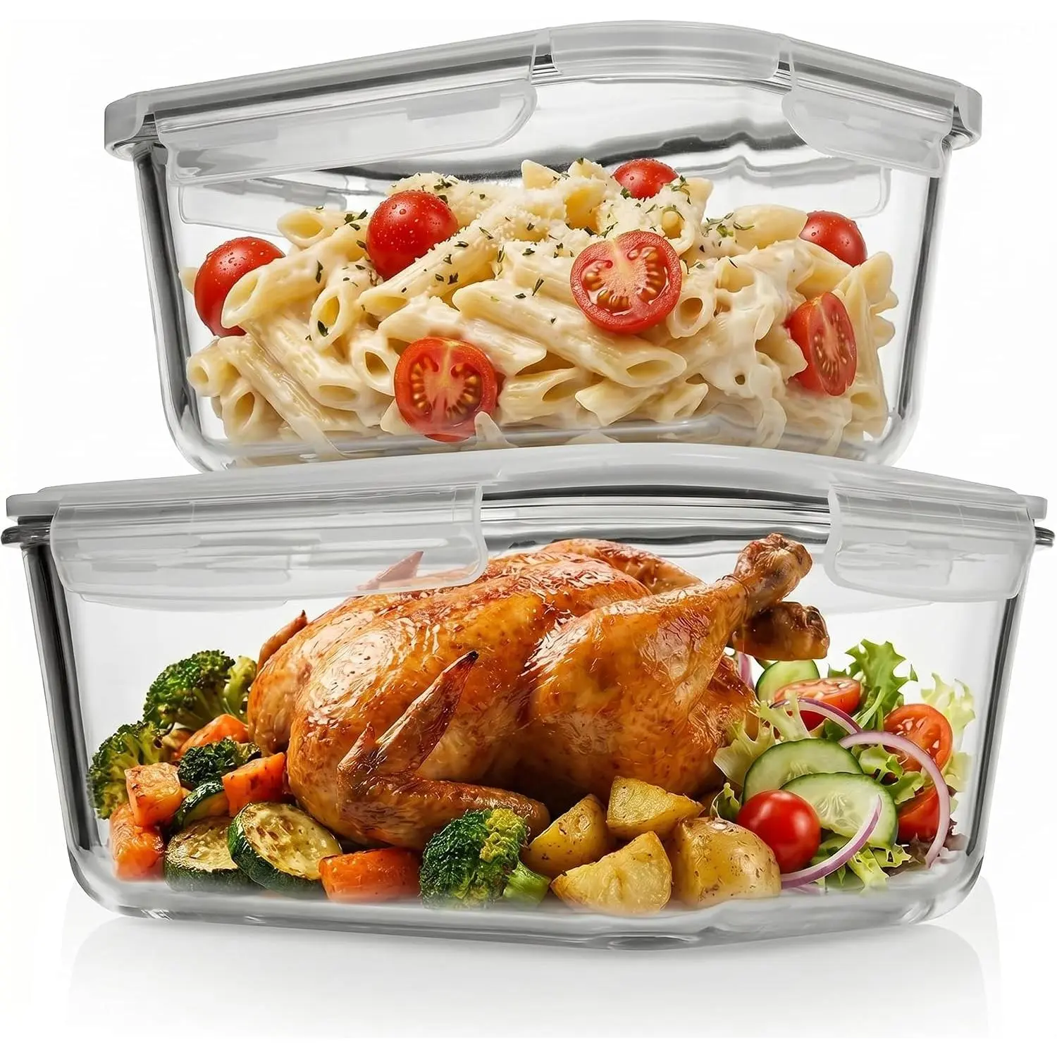 4 count (2700ML/ 91 Oz & 1520ML/ 51 Oz) Airtight Large Glass  Storage Containers with  - , Leak Proof Meal Prep Containers (2 Containers + 2 ) Microwave, Oven & Freezer Safe