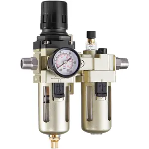 VEVOR Air Compressor Filter Regulator Lubricator (FRL), 3/8" NPT Air Compressor Water Separator, Semi-Auto Drain Air-Drying System with 5m Brass Filter Element, 145PSI Max Working Pressure, Poly Bowl
