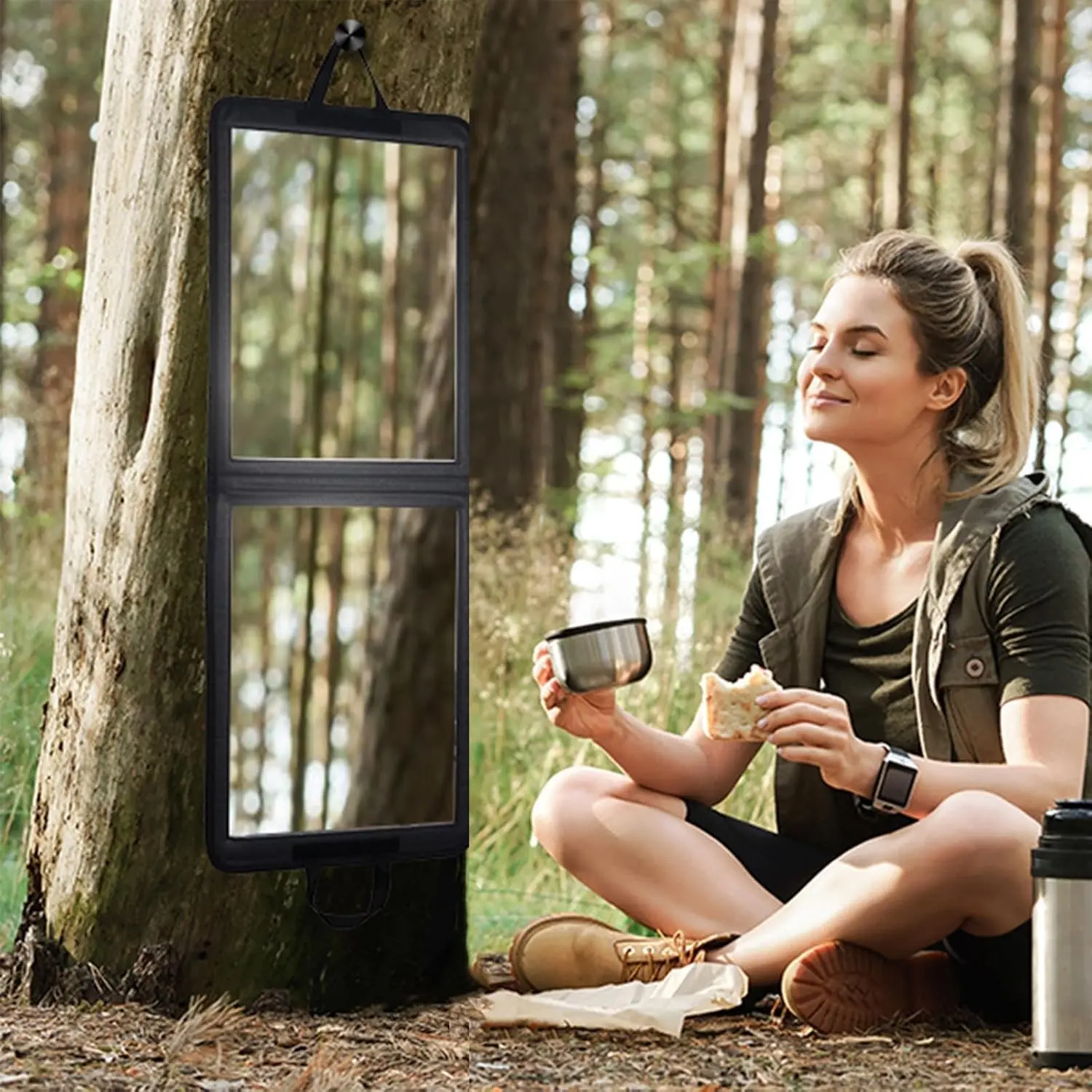 Foldable Full Length Dance Mirror – 33” Portable Shatterproof Hanging Mirror, Folding Full Length Travel Mirror for Dancing, Camping, RV