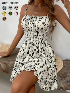 Women's Fashion Print Slim-Fit Mini Dress, Casual Shoulder Strap Design, All-Season Wear, Unlined Comfortable Style