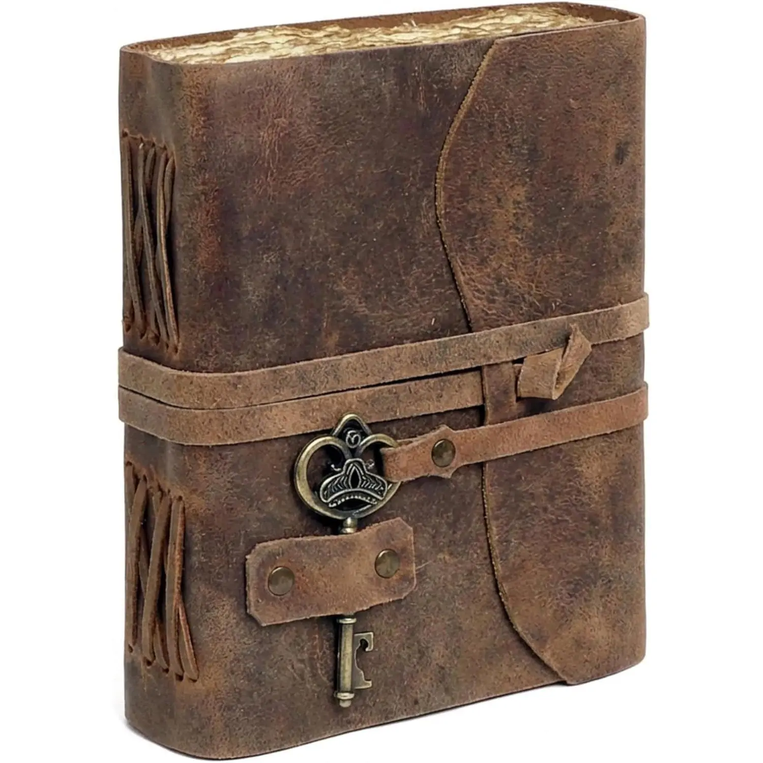 Handmade Craft Modern Buffalo Leather Journal - Refillable Leather Binder with Deckle Paper, 4x6 in Antique Travel Writing Notebook for Men & Women