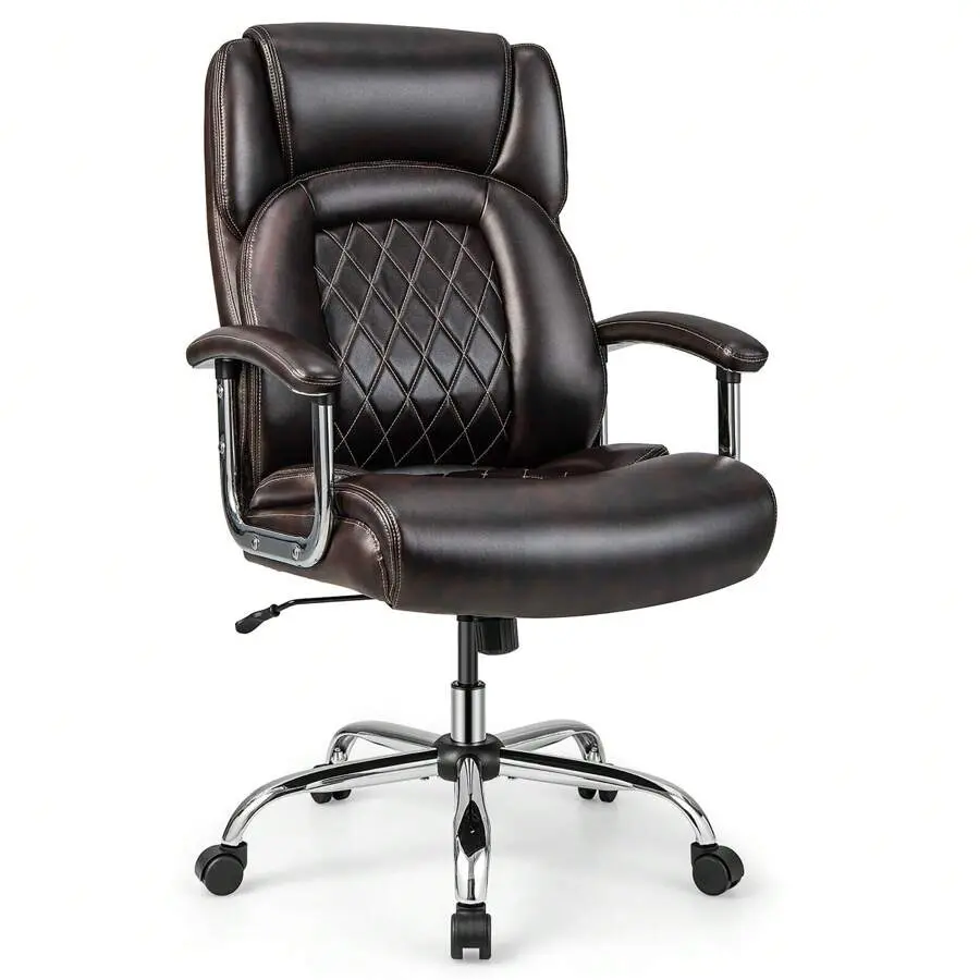 500LBS High Back Big & Tall Office Chair Adjustable Leather Task Chair Brown
