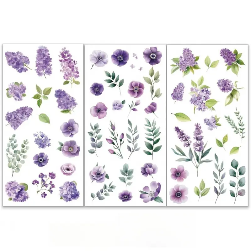 3Pcs/Set Lavender Rub on Transfers for Furniture and Craft 6x12 Inch Purple Hydrangea Furniture Decal Transfer Stickers Rub on Decal  for Scrapbook Window Home Decoration
