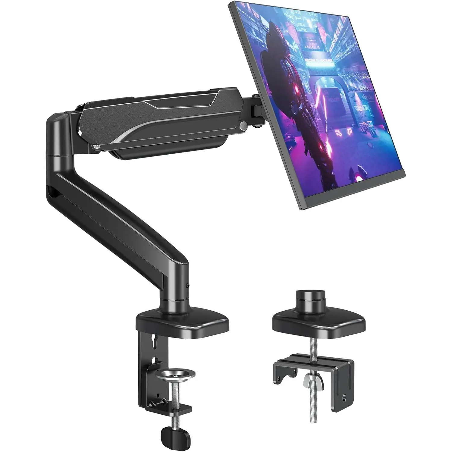Single  Desk Mount Holds Screen up to 32 inch, Height Adjustable  Arm, Full Motion  Monitors Stand with Clamp/Grommet Base, VESA Mounts Fit 4.4-17.6lbs , Black