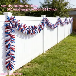 393.7 Inch Patriotic Tassel Garland Total Length, Red White and Blue Independence Day Decoration Fringe Banner, American USA Flag Colors Red Blue White Streamer for Indoor & Holiday Party Home Decor
