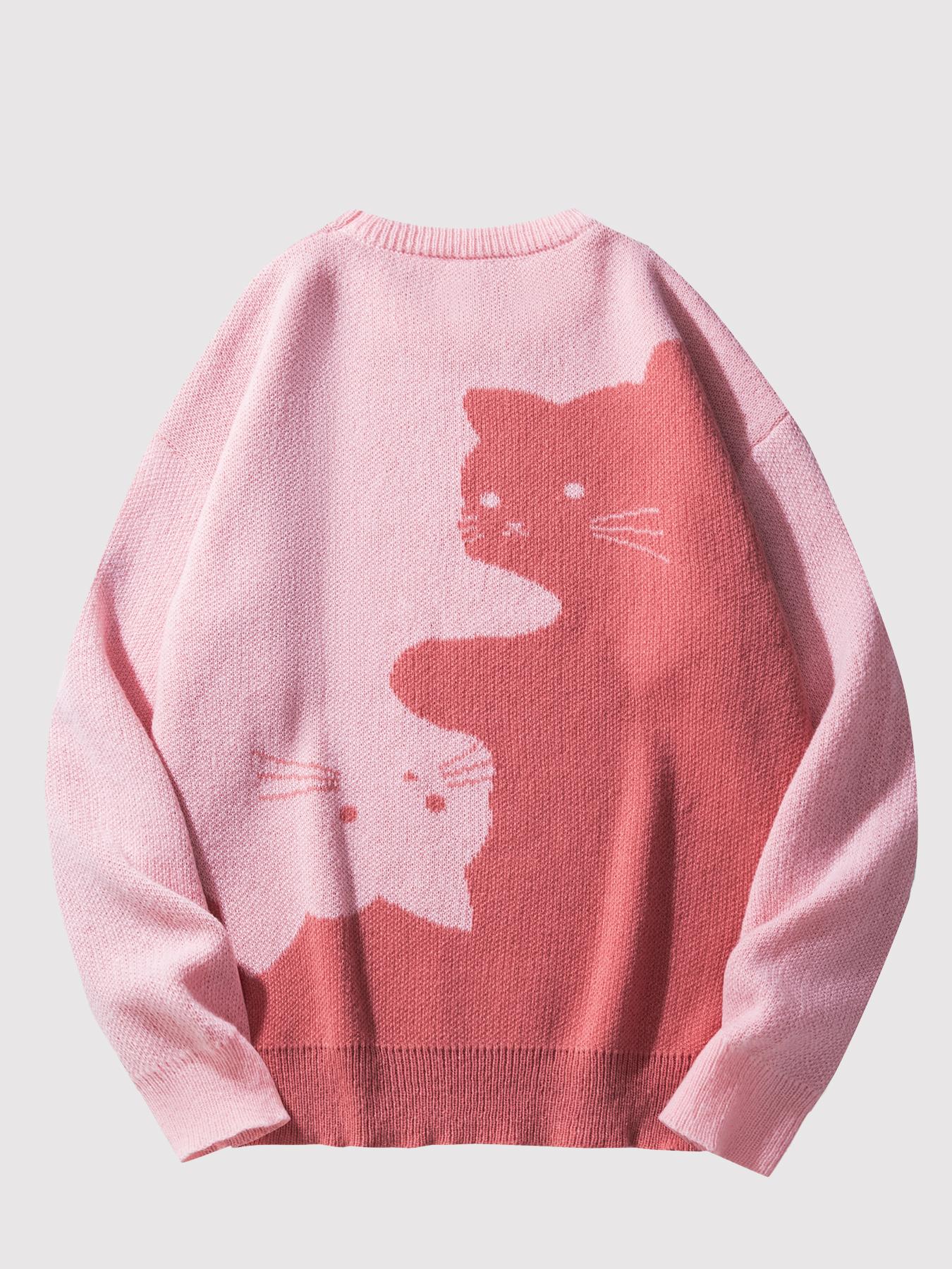 #Springfresh Love Men's / Unisex Cartoon Cat Jacquard Crew Neck Sweater Loose Casual Long-sleeve Knitwear Fashionable Autumn and Winter Knitwear Daily Wear Pullover College Style Versatile Trendy Brand SpringStatements