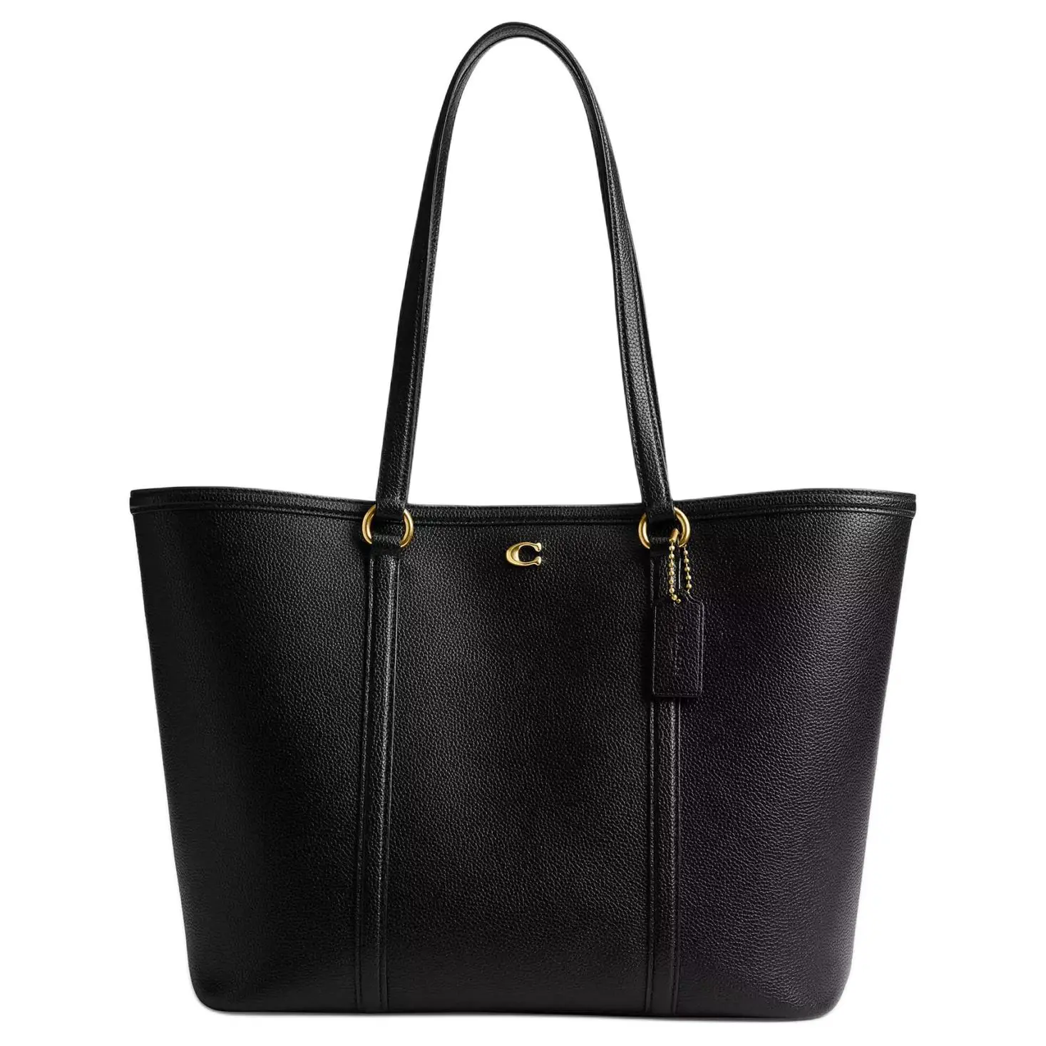 COACH Coach Bolsa 28 Tote Bag for Women – Polished Pebbled Leather with Metal Logo Snap Closure, Large Black Shoulder Bag