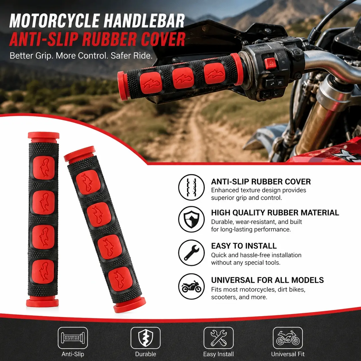 Universal Anti-Slip Rubber Dirt Bike Handlebar Grips - Comfort Upgrade with Enhanced Texture, Aftermarket Replacement Grips for Motocross Enduro Off-Road