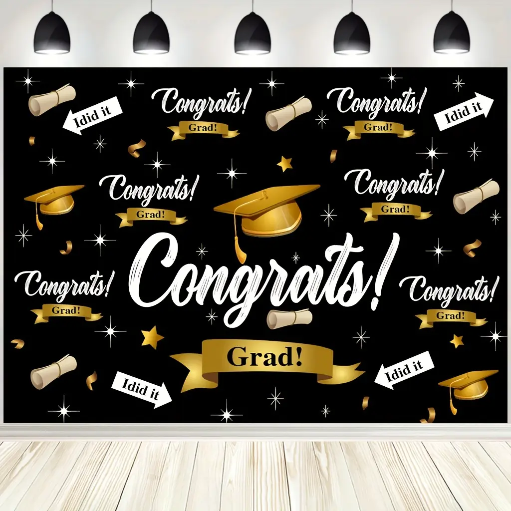 2026 Graduation Backdrop Black Gold Celebration Tapestry Wall Hanging, Graduation Photography Background, Premium Polyester Party Decor for Graduation Ceremony, Family Gathering, Reception Area, Photo Booth, Event Stage