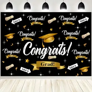 2026 Graduation Backdrop Black Gold Celebration Tapestry Wall Hanging, Graduation Photography Background, Premium Polyester Party Decor for Graduation Ceremony, Family Gathering, Reception Area, Photo Booth, Event Stage