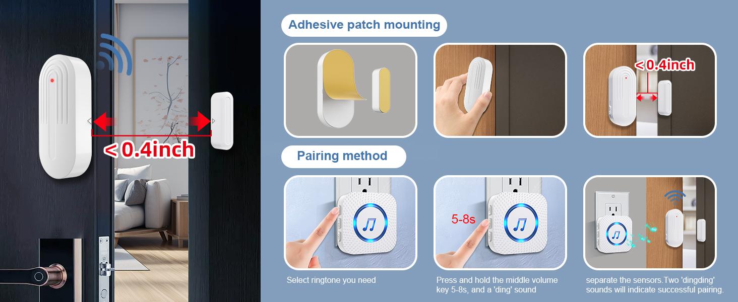 Door Chime,SanJie Wireless Door Sensor Chime When Door Opens,Door Entry Alarm Chime for Business/Home/Kids,500 FT Range,26 Chimes 5 Adjustable Volume, 2 Sensors + 1 Receivers