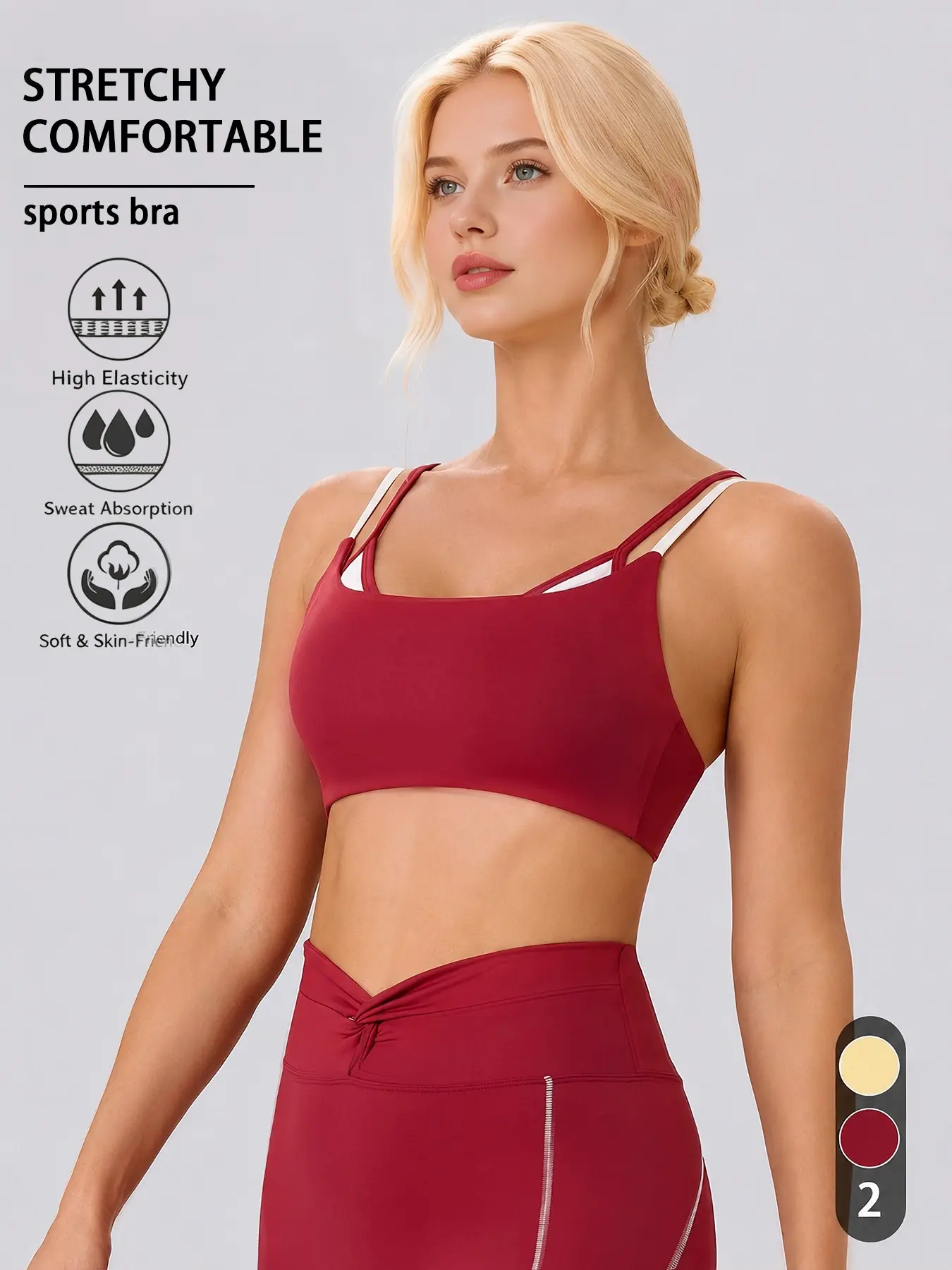 Dual Color Sports Bra with Adjustable Straps, Breathable Moisture-Wicking High Elasticity, Slim Fit Running Tennis Workout Top