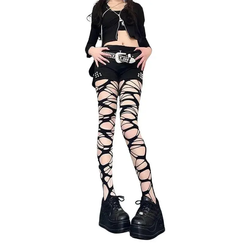 Gothic Ripped Fishnet Tights for Women, 2-Pack High-Stretch Mesh Hosiery, Comfortable for Everyday and Party Wear