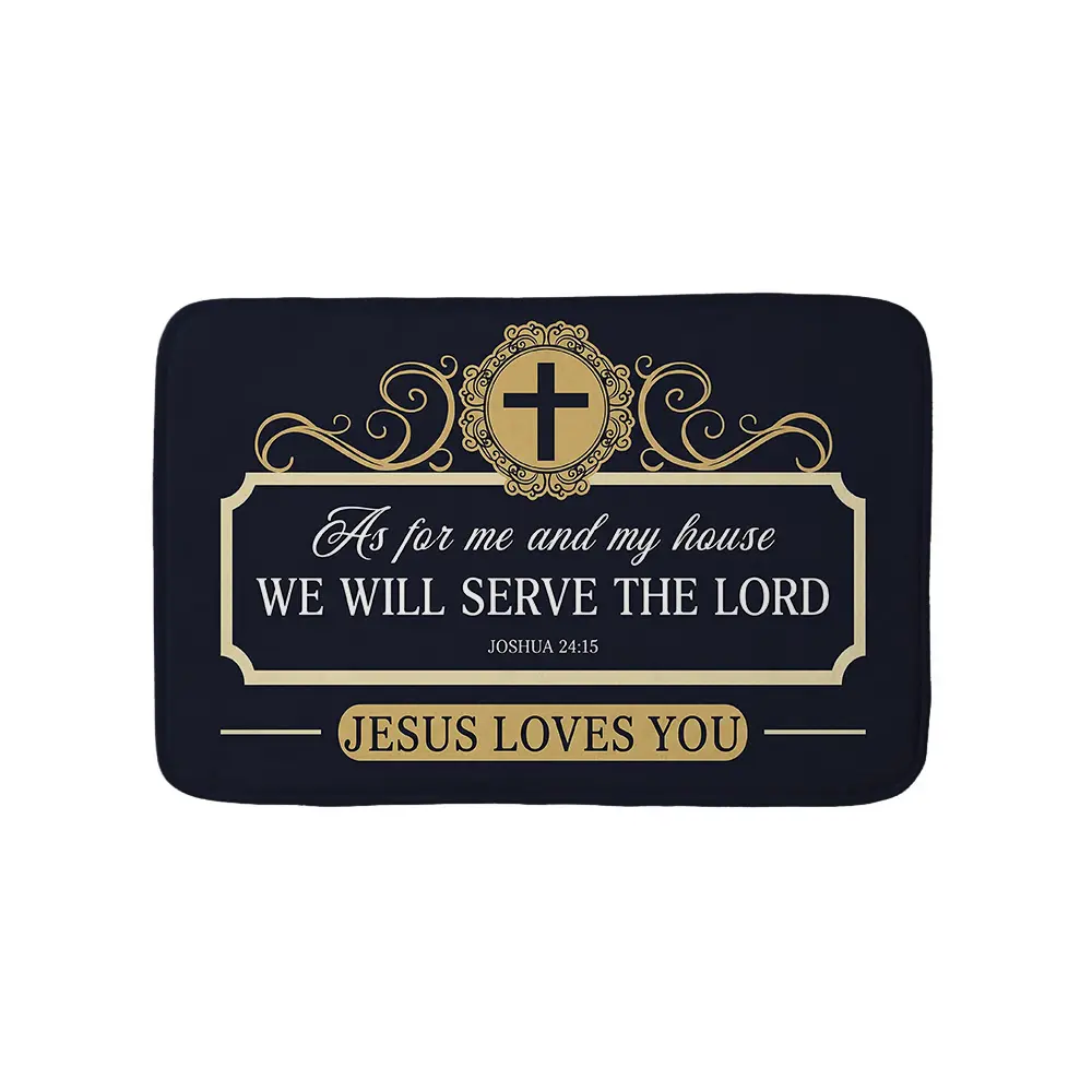 Christian Bible Verse Cross Flannel Soft Plush Rug Carpet Anti-Slip Entrance Doormat, Joshua We Will Serve The Lord Jesus Loves You Indoor Welcome Floor Mat, Washable Absorbent Non-Slip Foot Pad Living Room Bedroom Bathroom Kitchen Aesthetic Mat