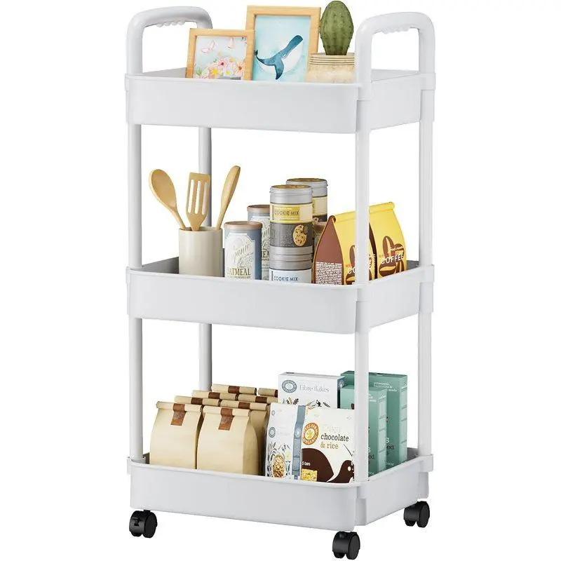 3-Tier Rolling Utility Cart with Wheels, Mobile Storage Organizer for Diapers, Baby Nursery, Kitchen, Bathroom, Laundry Room and Living Room