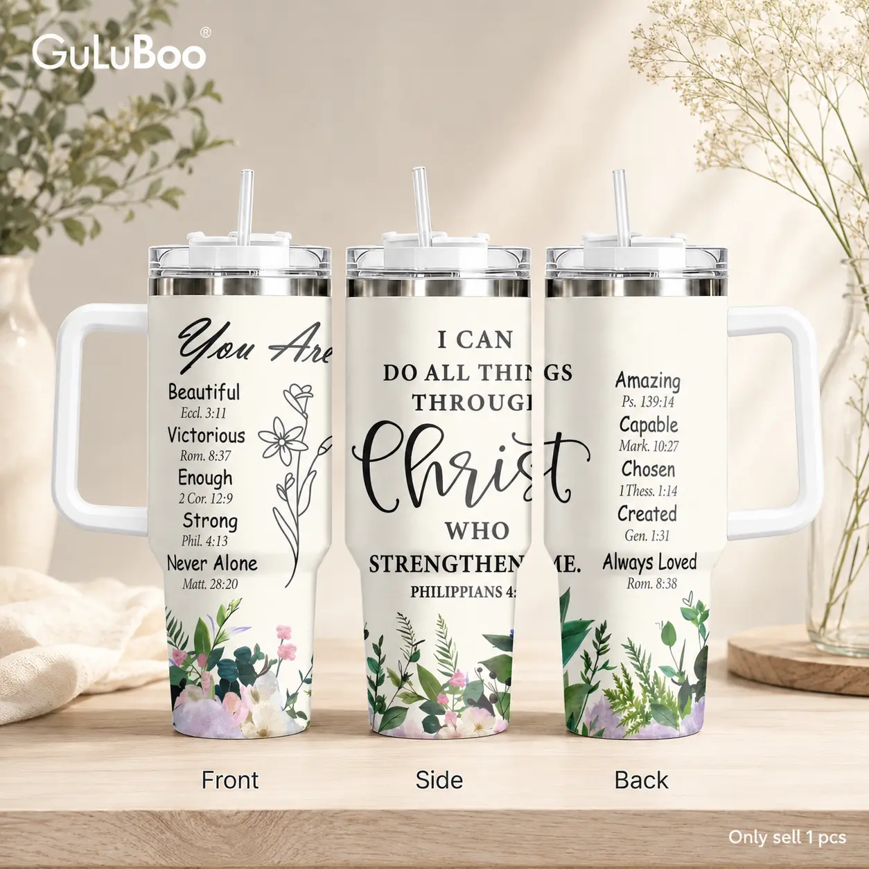 You Are Floral Scripture Art Vacuum Flasks GuLuBoo Vacuum Flasks 40oz Stainless Steel Vacuum Insulated Tumbler with Straw Leak Resistant Travel Mug Thermos Cup for Coffee, Gym & Office, Ideal Holiday Gift