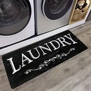 Laundry Text Pattern Rug, Non-Slip Floor Mat for Laundry Room, Comfortable Soft Standing Pad for Hallway Kitchen