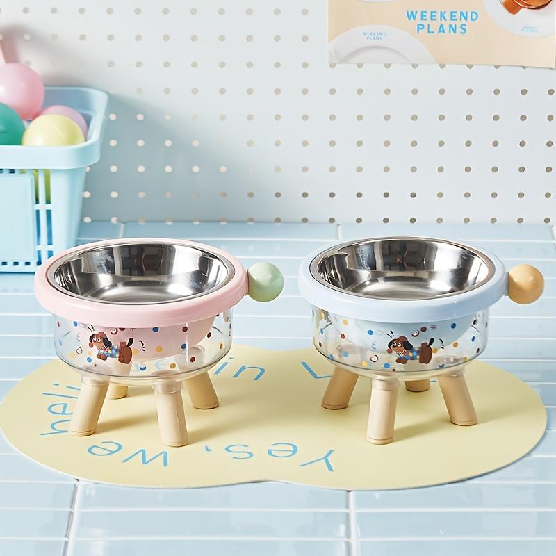 A dopamine colored pet bowl, cat neck protection high-footed bowl, anti-knock cat bowl, dog stainless steel eating utensils, high-value dog bowl.