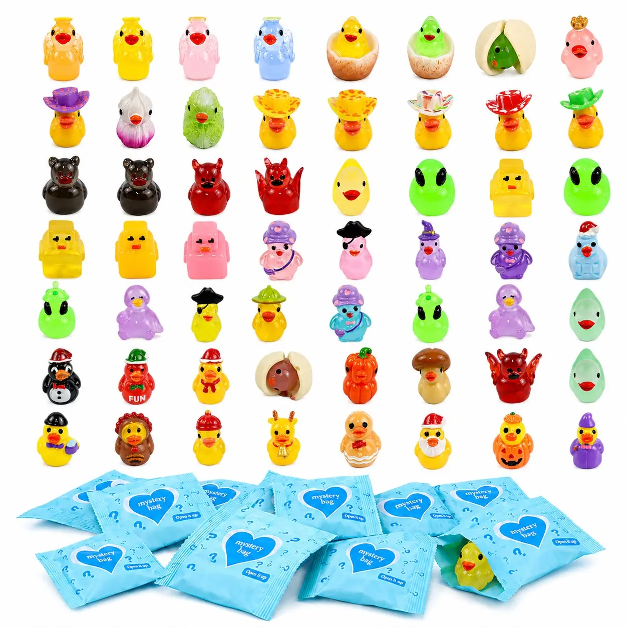 30/58/108 PCS Mini Duck Mystery Bags, Random Style & Color Duck Figurines, Cute Collectible Tiny Ducks, Animal Collectibles, Surprise Blind Bag Toys for Party Favors, Gift Bags, Classroom Prizes and Miniature Decor