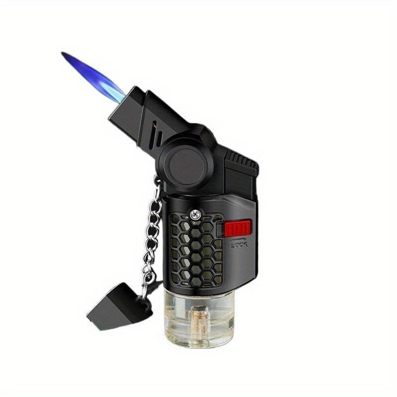 Compact Windproof Butane Torch Lighter with 15° & 45° Adjustable Swivel Ignition Head, Foldable Portable Design, Transparent Gas Tank with Safety Lock, Powerful Outdoor Welding Gun Lighter, Ideal Gift for Men (Butane Gas Not Included)
